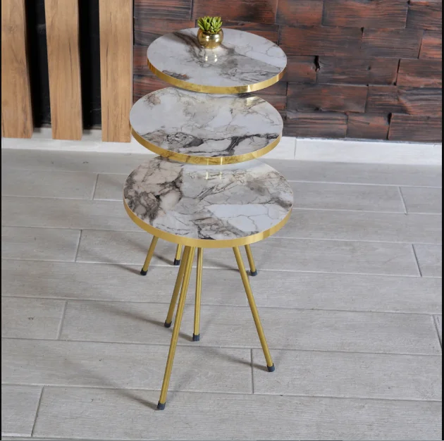 Zigon Coffee Table 3 pcs Gold Metal Leg 2 Color Options