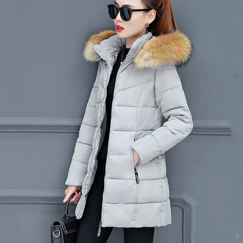 2019 зимняя новая Корейская версия Женская длинная куртка с капюшоном большой размер теплая Толстая Меховая куртка с воротником теплое