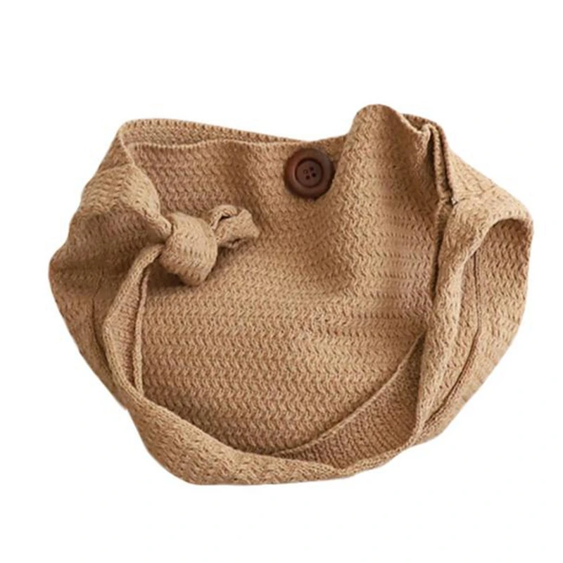 

ABZC-Fashion Wool Woven Knitted Bag Braided Round Vintage Shoulder Crossbody Hand Bags Beach Travel Handbag Tote Ladies Handbags
