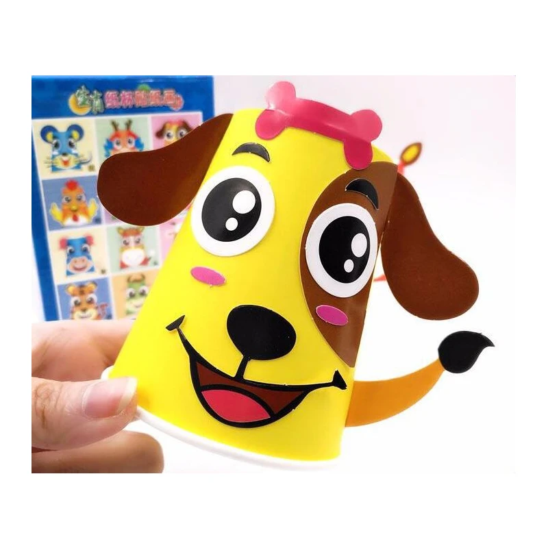 12pcs/set Children Animals DIY Handmade Paper Cups Sticker material kit kindergarten School Art Craft Kids Educational Toys