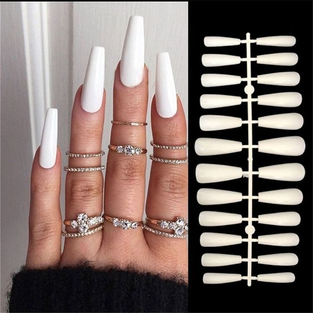 Detachable False Nails with Bow Designs Long Coffin Fake Nails French Gold Edge Ballerina Full Cover Nail Art Tips