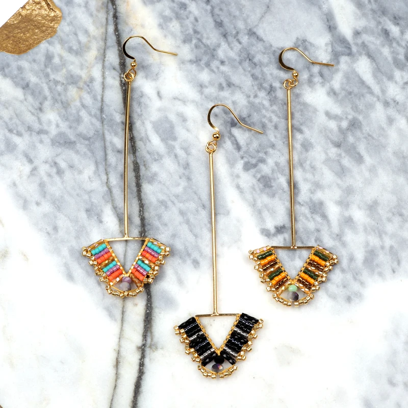 

FAIRYWOO Handmade Miyuki Bead Drop Earrings Bohemian Jewelry Geometric Coat Hanger Rainbow Earring Dangling Earrings For Women