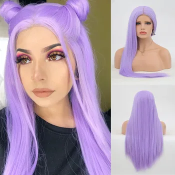 

RONGDUOYI Light Purple Hair Long Silky Straight Wigs Synthetic Lace Front Wigs for Women Half Hand Fiber Hair Cosplay Lace Wig