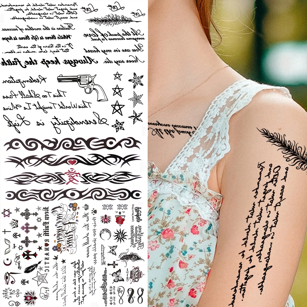 

Black Letter Temporary Tattoos For Women Kids Children Fake Pistol Star Tribal Totem Tattoo Sticker Small Finger Tatoos Decor