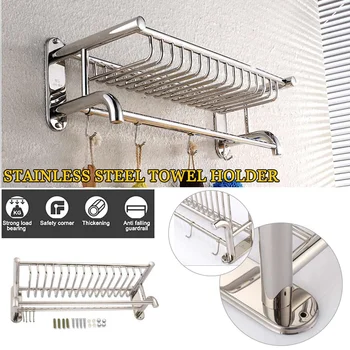 

Bathroom Towel Holder Wall Mounted Aluminum Silver Surface Towel Bars Towel Hanger Adjustable Towel Rack Holder with 4 Hooks