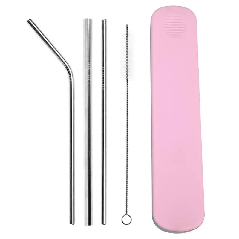 5 шт из нержавеющей стали, многоразовый изогнутые прямые соломинки с чистящей щеткой - Цвет: Pink