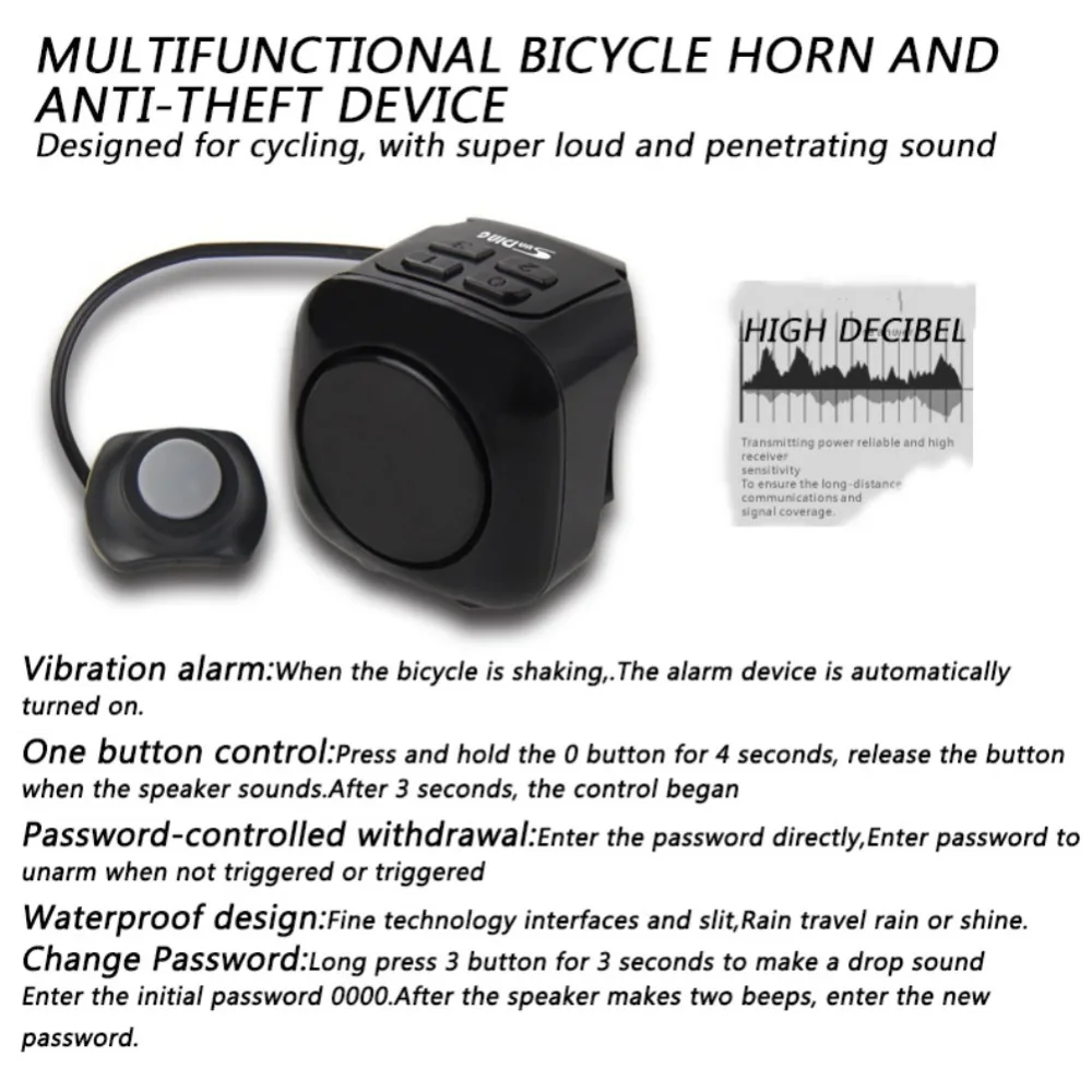 new Bike Alarm Anti-theft safety waterproof Password Control Bicycle Lock Bicycles Horn Signaling