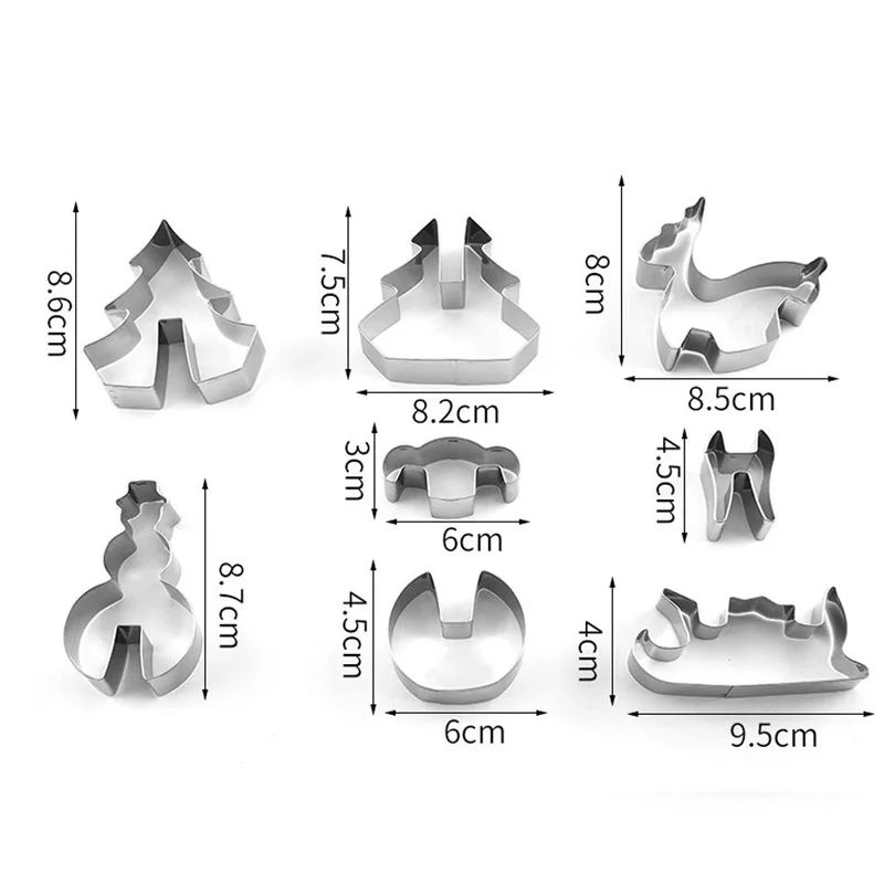 Рождественский набор резаков для печенья из 8 нержавеющей стали, 3D формы для выпечки тортов, штампы для печенья, снеговик, форма для печенья, инструменты для резки печенья