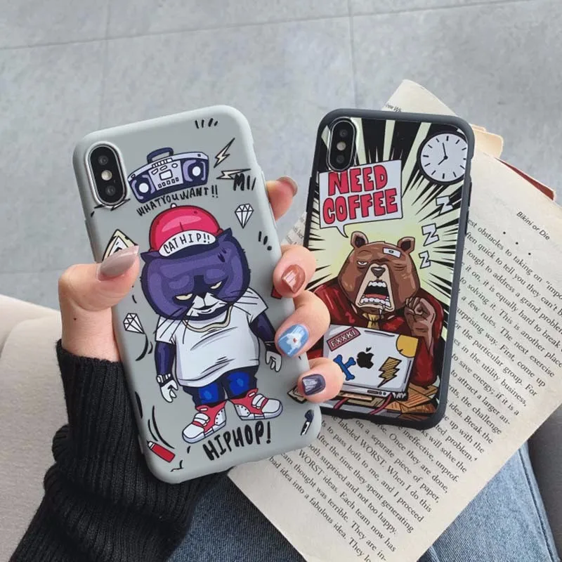 For IPhone 7 8 Plus 6S Soft Silicone Phone Case X XS 6 Cute Cartoon Fun Hip Hop anger bear Cover |