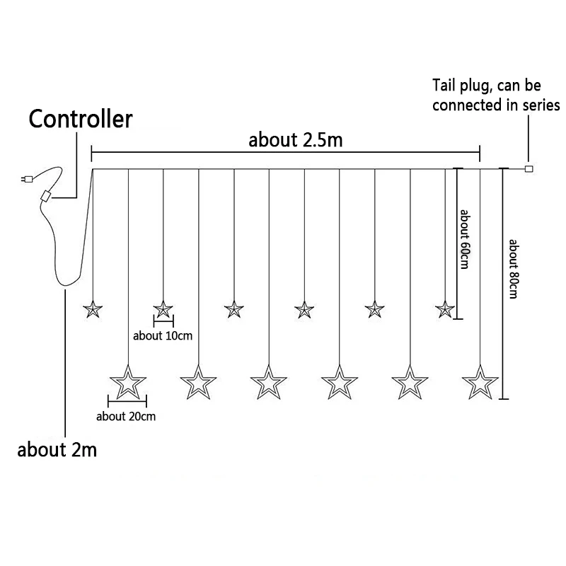 Luzes de fadas led estrela cortina corda