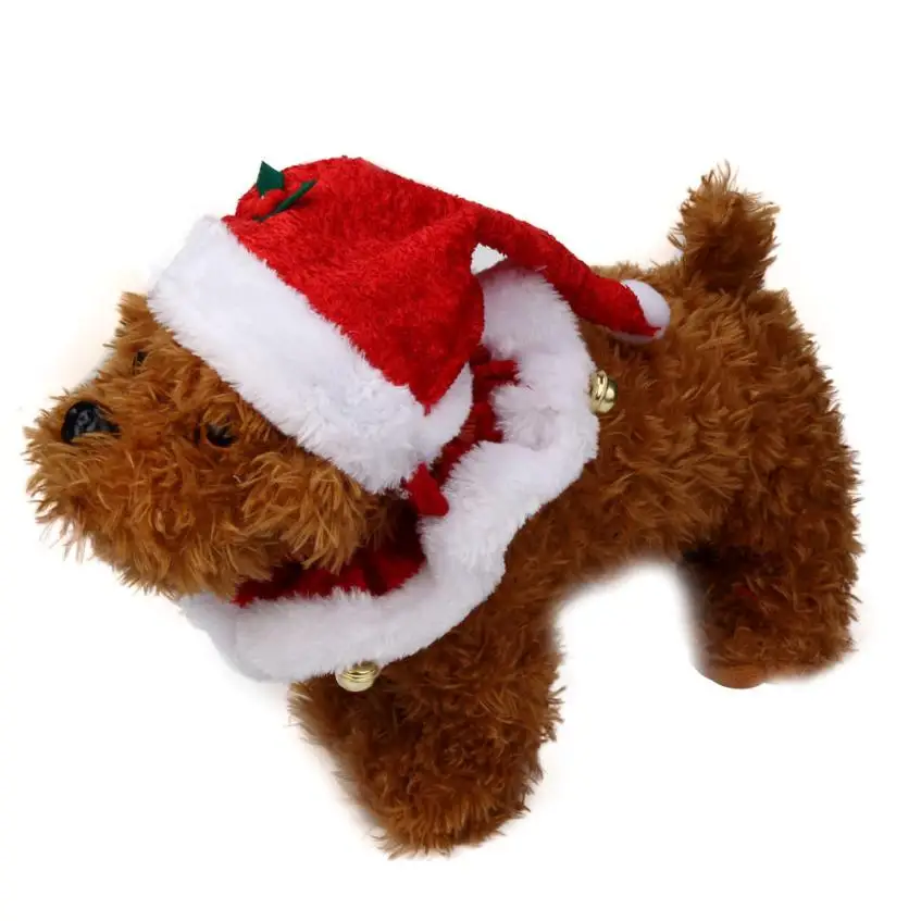 2Pcs Set Christmas Pet Hat Dog Cat Cap Xmas Santa Hat And Collar With Bells Christmas dog hats for pets winter 10.17