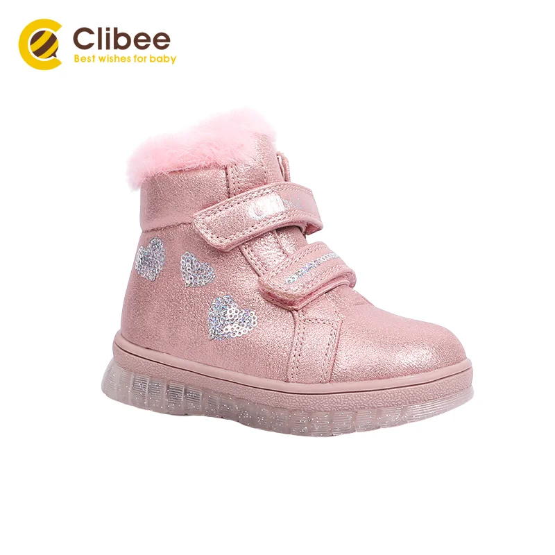 Повседневные кроссовки CLIBEE из искусственной кожи для девочек теплые зимние