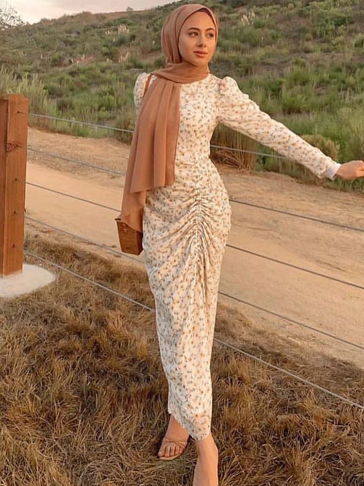Мусульманское модное хиджаб платье с принтом Abayas для женщин турецкие платья