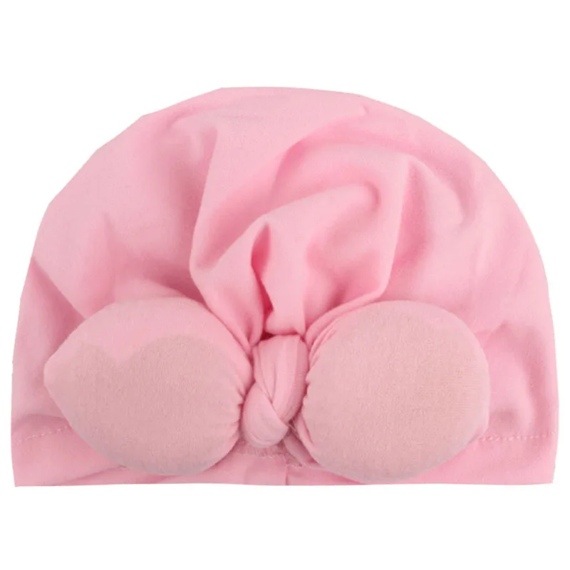 Милая детская шапка с бантом, тюрбан, зимняя шапка для маленьких девочек и мальчиков, вязаная шапка для малышей Шапка для малышей, головные уборы для новорожденных, реквизит для фотосессии - Цвет: pink