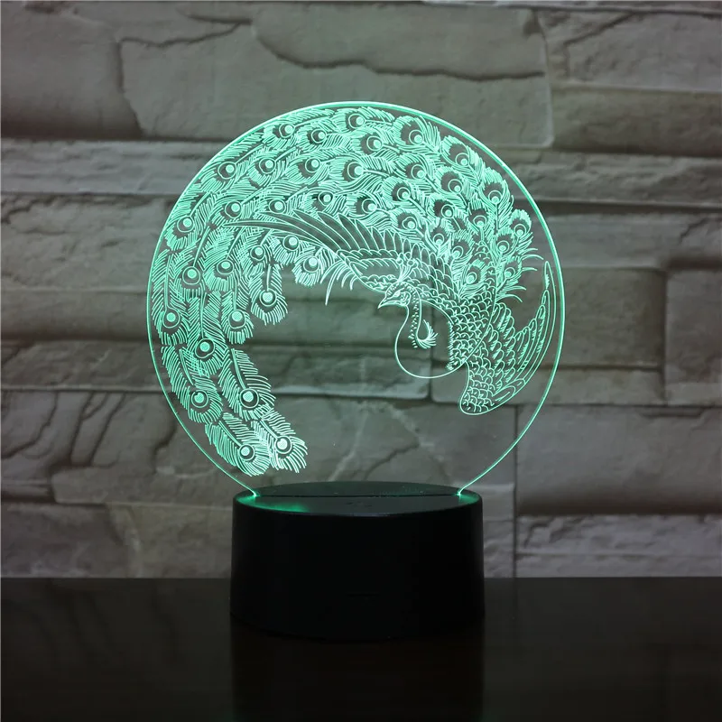 Павлин феникс светодиодный акриловый ночник с 7 цветов сенсорный пульт дистанционного управления Иллюзия изменение декоративное