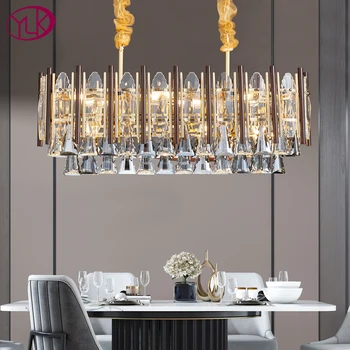 

Youlaike rectangle chandelier lighting for dining room luxury crystal light fixture kitchen island led hanging lamps