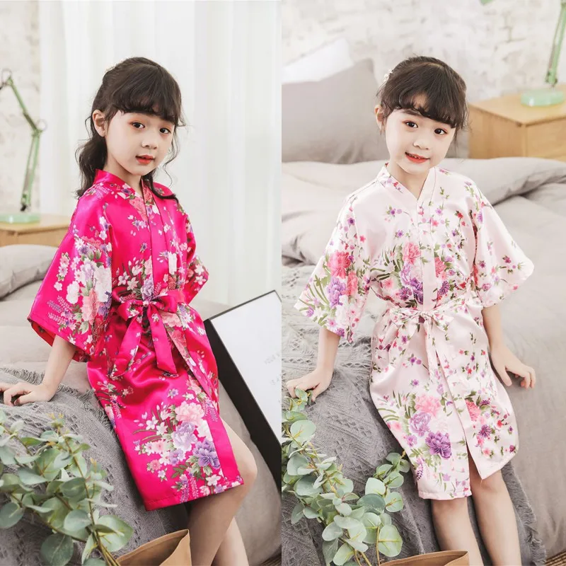 Модные детские халаты, кимоно с цветочным принтом и животными для девочек, ночная рубашка, детский халат, Пижама, одежда для сна, ночная рубашка