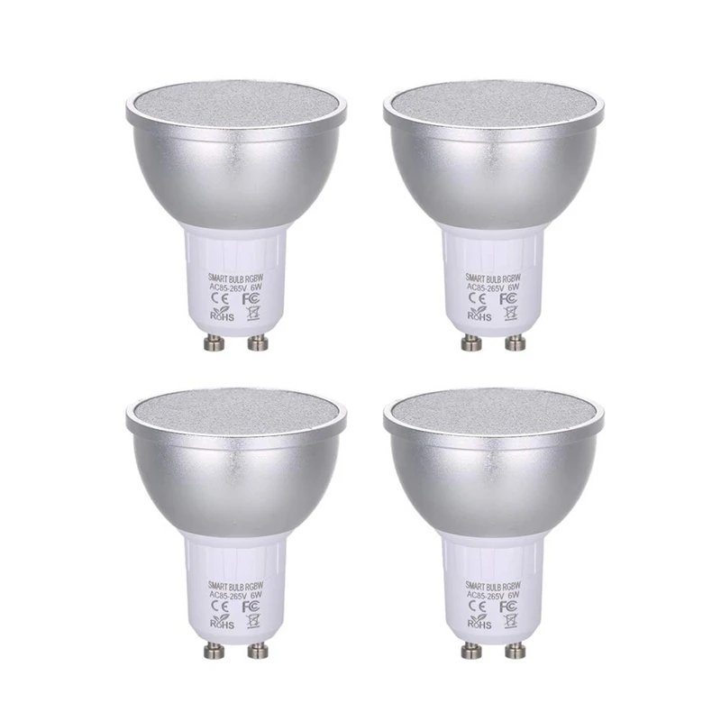 

Ac85-265V 4Pack 6W Rgbw Wifi Connected Intelligent Light Bulb Gu10 Base Socket Holder For Android/ Ios System Scenes Setting For
