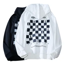 

Men's Oversize Hoodies Chessboard Printed Sweatshirt Hoody Spring Autumn Fashion Top Hooded Streetwear Male Clothes