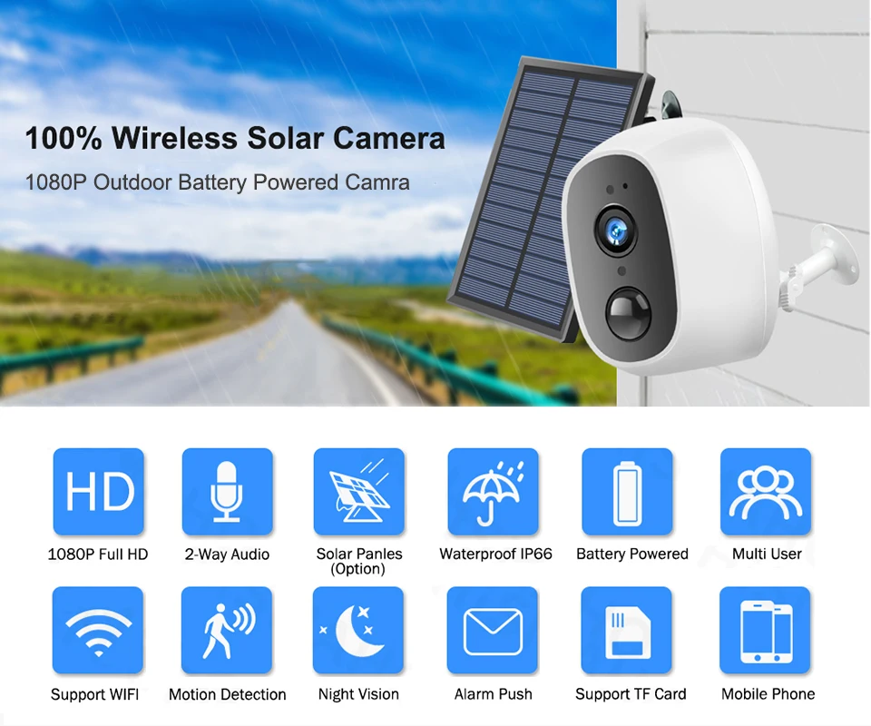 Orendil Mini 1080P Solar Power Wireless Battery Camera 2MP HD IP66 Waterproof 16