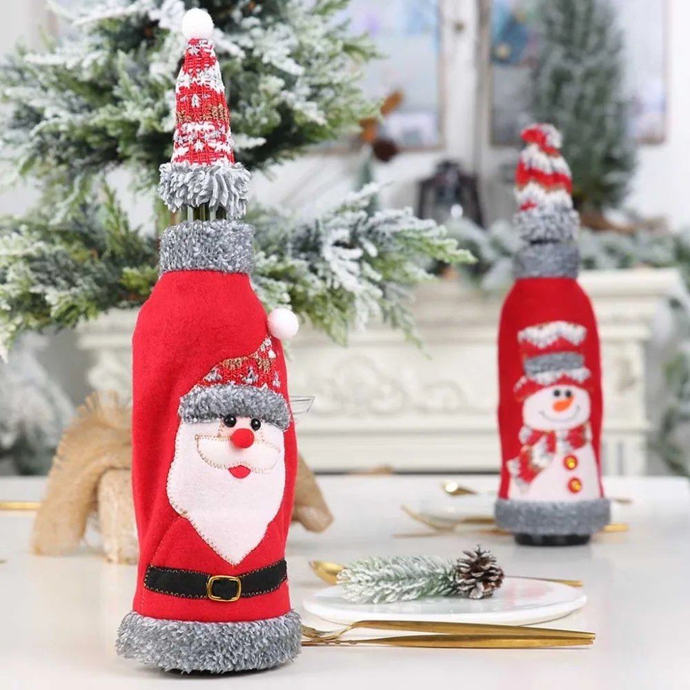Чехол для бутылки вина Санта-Клауса, Рождественский подарок на год, сумка, настольное украшение, веселые украшения для рождественской вечеринки, крышка бутылки вина# 3F