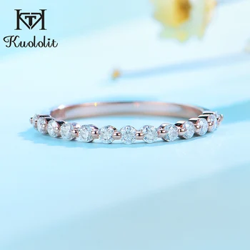 Kuololit 585 14K 10K Rose Gold Bubble Ring for Women Moissanite Solitaire Ring Matching Half Eternity Wedding Band Engagement