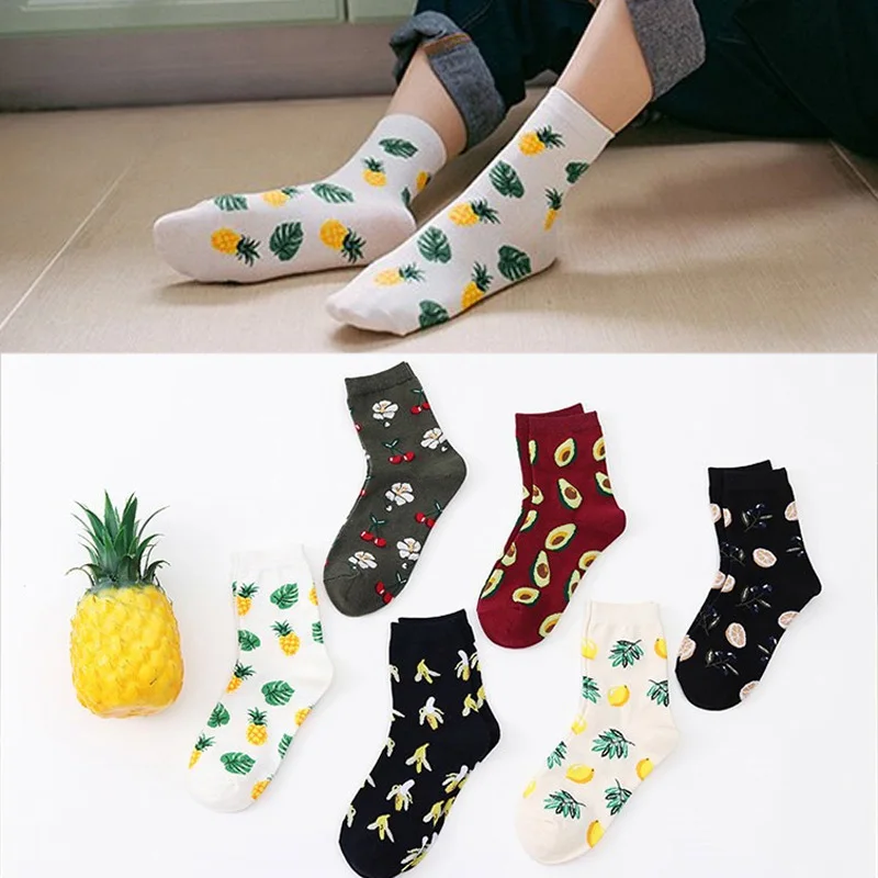 1/2 пары, женские короткие носки, Забавные милые Мультяшные носки с фруктами, бананами, авокадо, лимонами, с принтом Харадзюку, цветные, новые, хлопковые носки для скейтборда