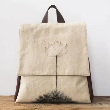 

Retro Chinese-Style Backpack New Women's Canvas Schoolbag