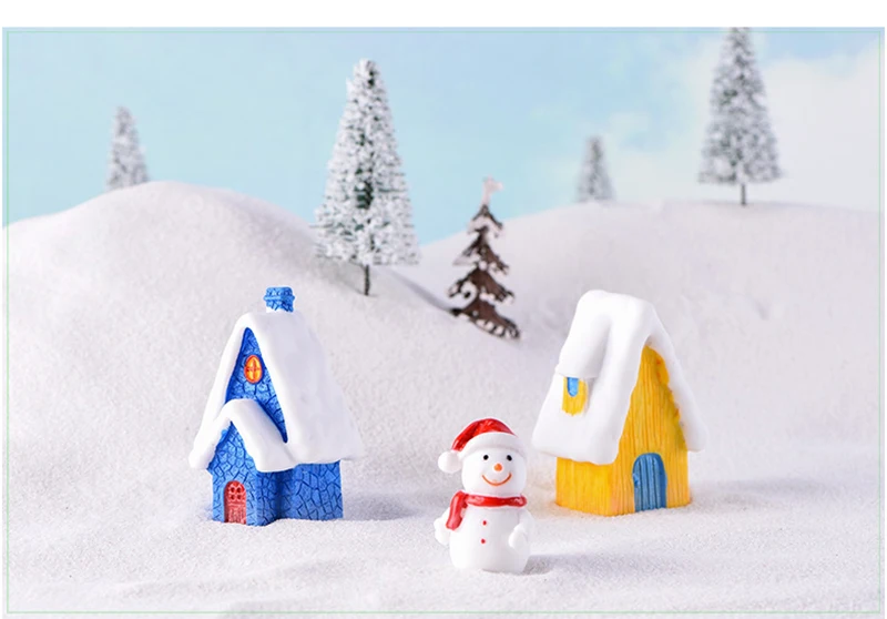 Сказочные рождественские домашние статуэтки со снегом, миниатюрные садовые миниатюры из смолы, микро пейзаж, Новогодний Декор для дома, 1 шт