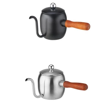 

500ML Stainless Steel Coffee Pot Long Spout Hand Punch Coffee Drip Kettle with Wooden Handle Home Office Coffee Pot