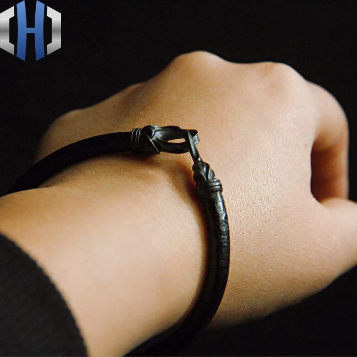 Ручной работы 925 Серебряный браслет индивидуальность ретро кожаный браслет кожа простой мужчин и женщин браслет крючок