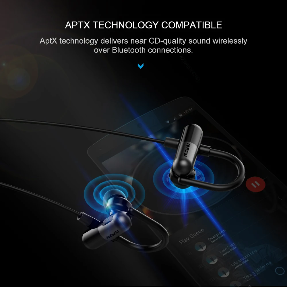 Mpow QY11 Bluetooth наушники беспроводные Bluetooth наушники шейные спортивные наушники с шумоподавлением микрофоном Aptx для iPhone 11