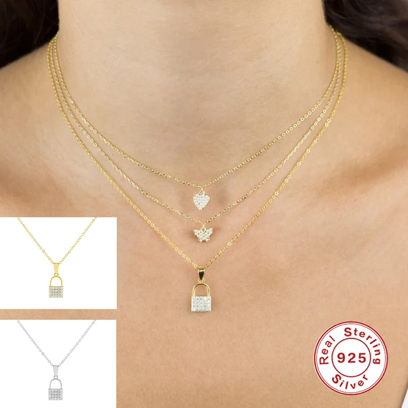 

Aide Punk 925 Sterling Silver Necklaces Round Lock Chain Necklace for Women Long Chain Neck Pendant Gothic Jewelry Accessories