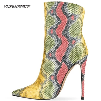 

Color Python Pattern Sexy Cool Personality Trendy Boots European American Style Foreign Women Pointed Toe Stiletto Ankle Boots
