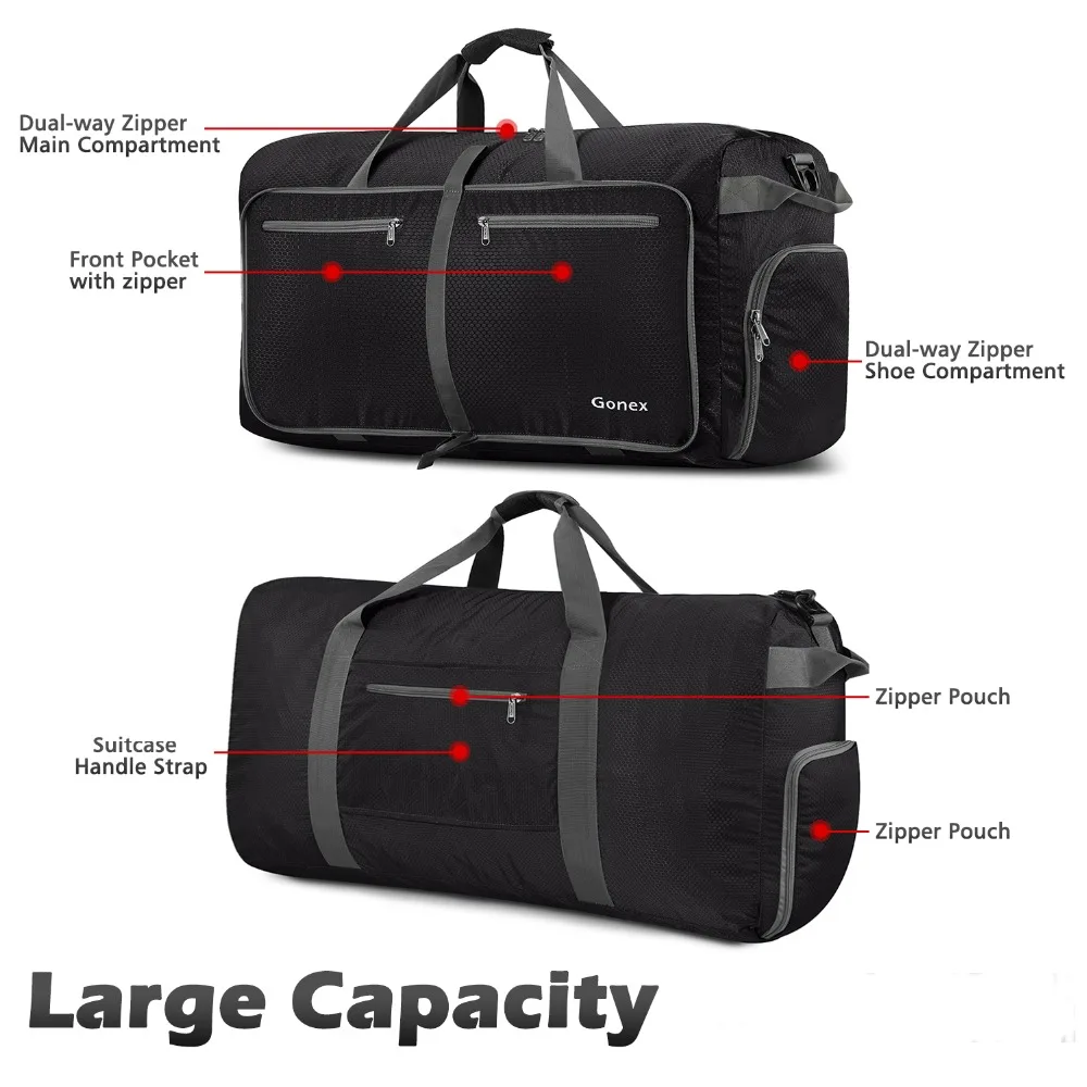 Gonex 100 л дорожная сумка для багажа 210D нейлоновая Женская и мужская дорожная сумка для путешествий Сверхлегкая складная сумка для отдыха и деловой поездки