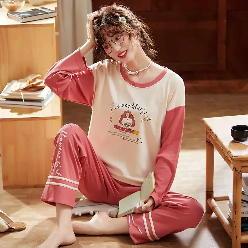 style-12 Весенняя, осенняя, зимняя Пижама для девочек, с длинным рукавом, простая, милая, Вязанная, Хлопковая пижама, Женская домашняя одежда, костюм - Цвет: style-12