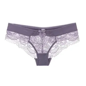 

Women's sexy lace flower panties ultra-thin elastic comfortable transparent low-waist panties see-through bow briefs CYHWR