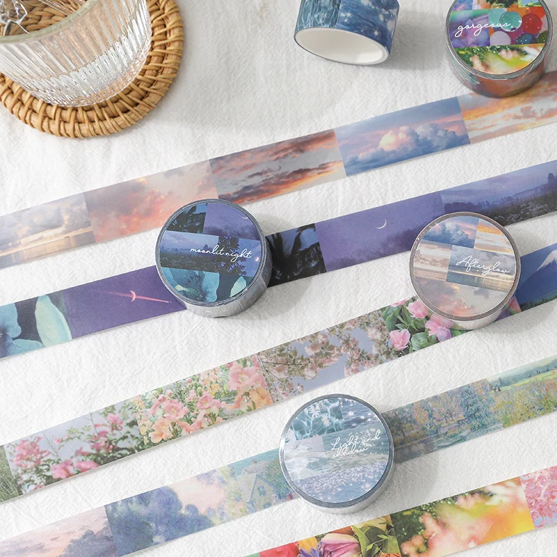 Cinta Washi para diario de la serie Island of Light, pegatinas decorativas para manualidades, álbumes de recortes, artesanías adhesivas, cinta adhesiva