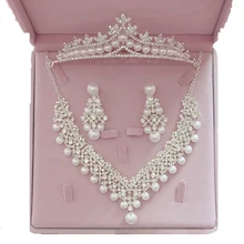 Великолепные жемчужные свадебные ювелирные наборы для женщин невесты Свадебные украшения Аксессуары кристалл тиара серьга с короной ожерелье