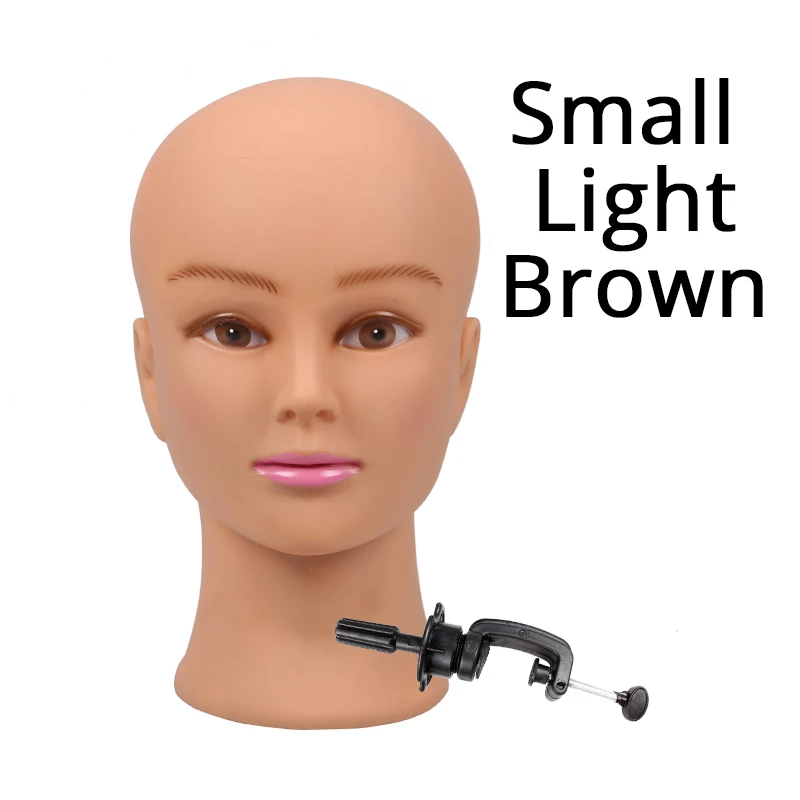 Plussign 21 дюймов тренировочная головка с зажимом популярная косметологическая лысый манекен головы для практики макияжа парик изготовление шляп дисплей - Цвет: Small Light Brown