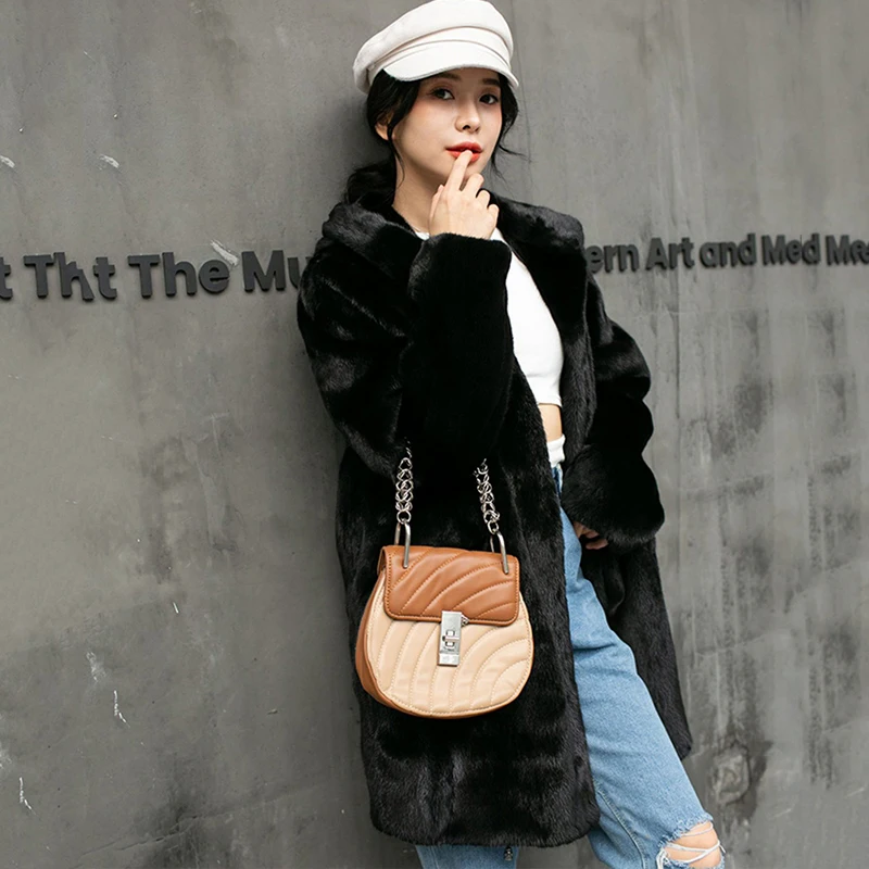 Ftangaiur Winter Import Velvet Mink Fur Coat With Fur Hood Full Pelt Natural Fur Coat Women's Medium Real Mink Fur Coats