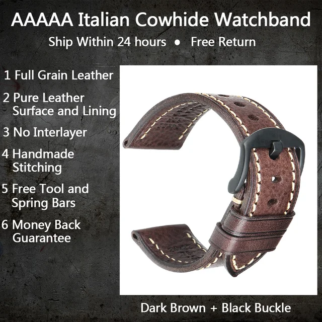 MAIKES Handmade Watch Band Genuine Cow Leather Watch Strap With Butterfly Buckle Bracelet For MONTBLANC Tudor Watchbands DarkBrown B Buckle