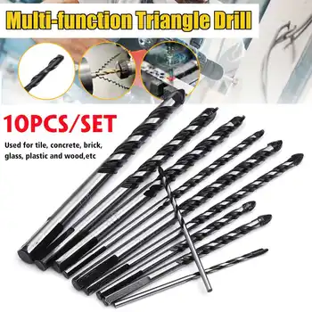 

New 10PCS Triangle Shank Drill Bit Multifunctional Ceramic Glass Hole Wall Cobalt Twist Spiral Bit Tile Concrete Drill Bit Tool
