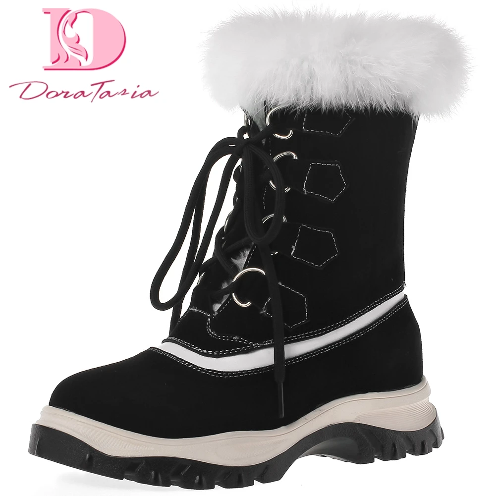 

Doratasia 2020 Cow Suede Size 41 Add Fur Autumn Winter Shoes Woman Boots Lace Up Flat Heels Ankle Boots Women Shoes footwear