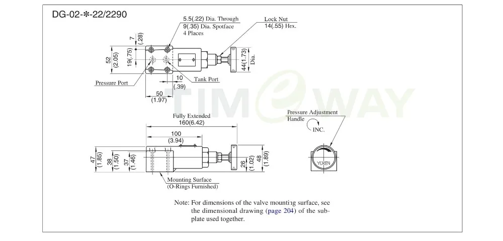 DG-02-H-22, válvula de transbordamento, ajustar a pressão