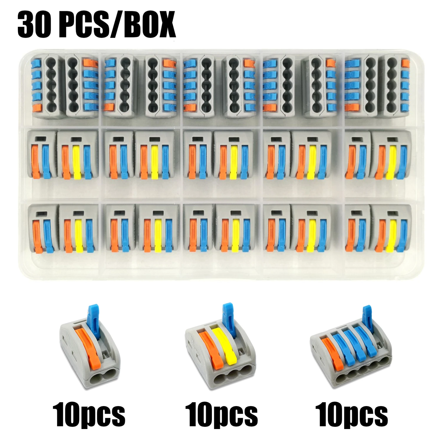 Провод СОЕДИНИТЕЛЬ НАБОР коробка Универсальный компактный клеммный блок освещение провода разъем для 3 комнаты Гибридный быстрый разъем PCT-222 - Цвет: 30box e