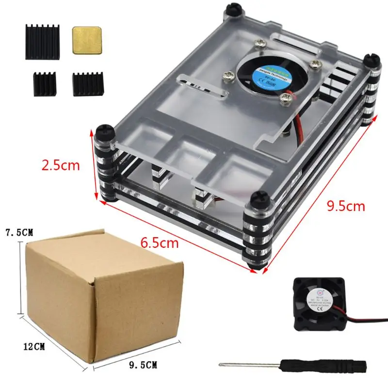 Акриловый прозрачный/прозрачный черный чехол для Raspberry Pi 4 Модель B с охлаждающим вентилятором отвертка радиатор для Raspberry Pi 4B