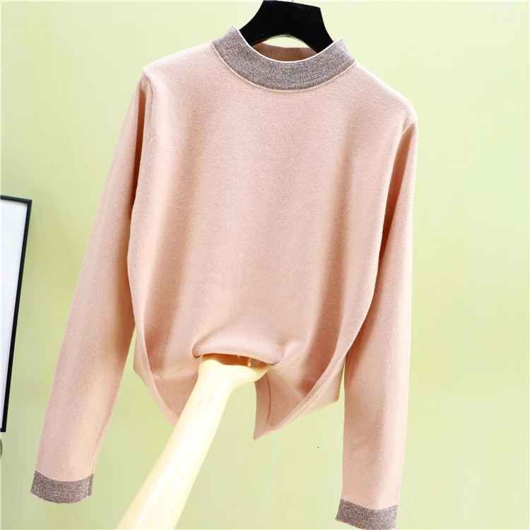 

Half Turtleneck long Sleeve Knitted Sweater women Modis patchwork Pullover Korean basic sweaters 2019 autumn and winter new