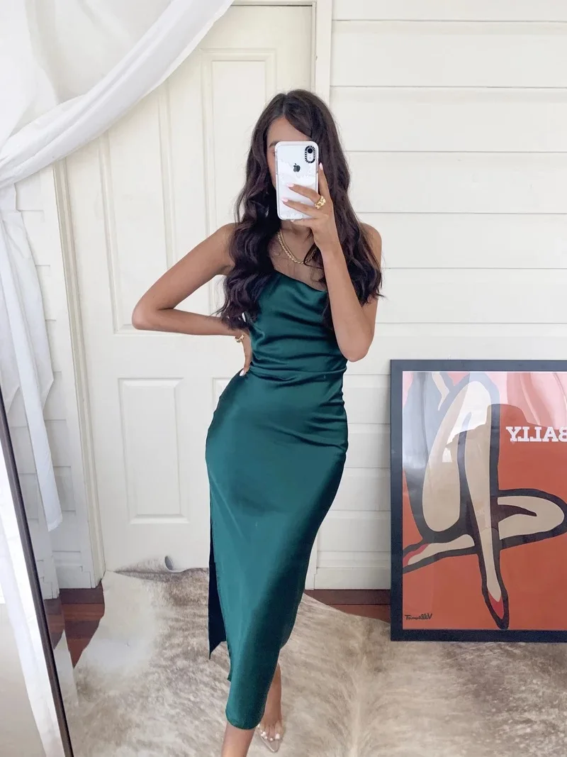 neon satin lace up summer women bodycon long midi dress sleeveless backless elegant party outfits sexy club clothes vintage