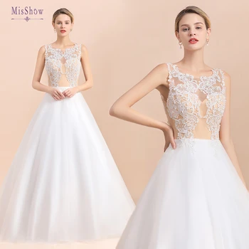 

Elegant Lace Wedding Dresses 2020 Simple Floor Length A Line Bride Dress Sexy Romantic Wedding Gowns Hallow Vestidos De Novia